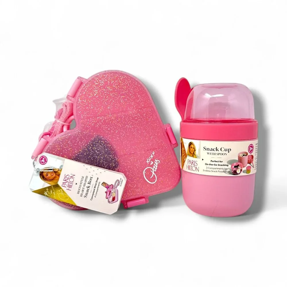 Paris Hilton Pink‎ Heart Bento Snack Box – Glitter Lid, Phone Stand, Bow NWT